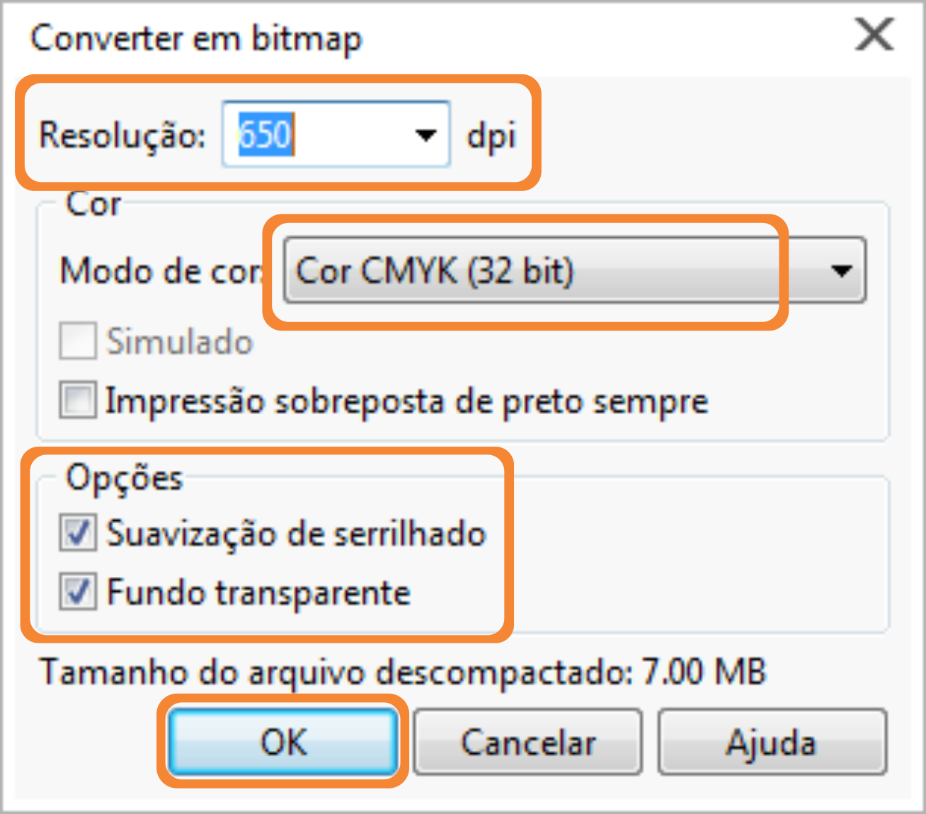configuração de bitmap